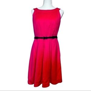 TAHARI Arthur Lavine Dress Hot Pink With A Touch of Coral Pleated A-Line Skirt